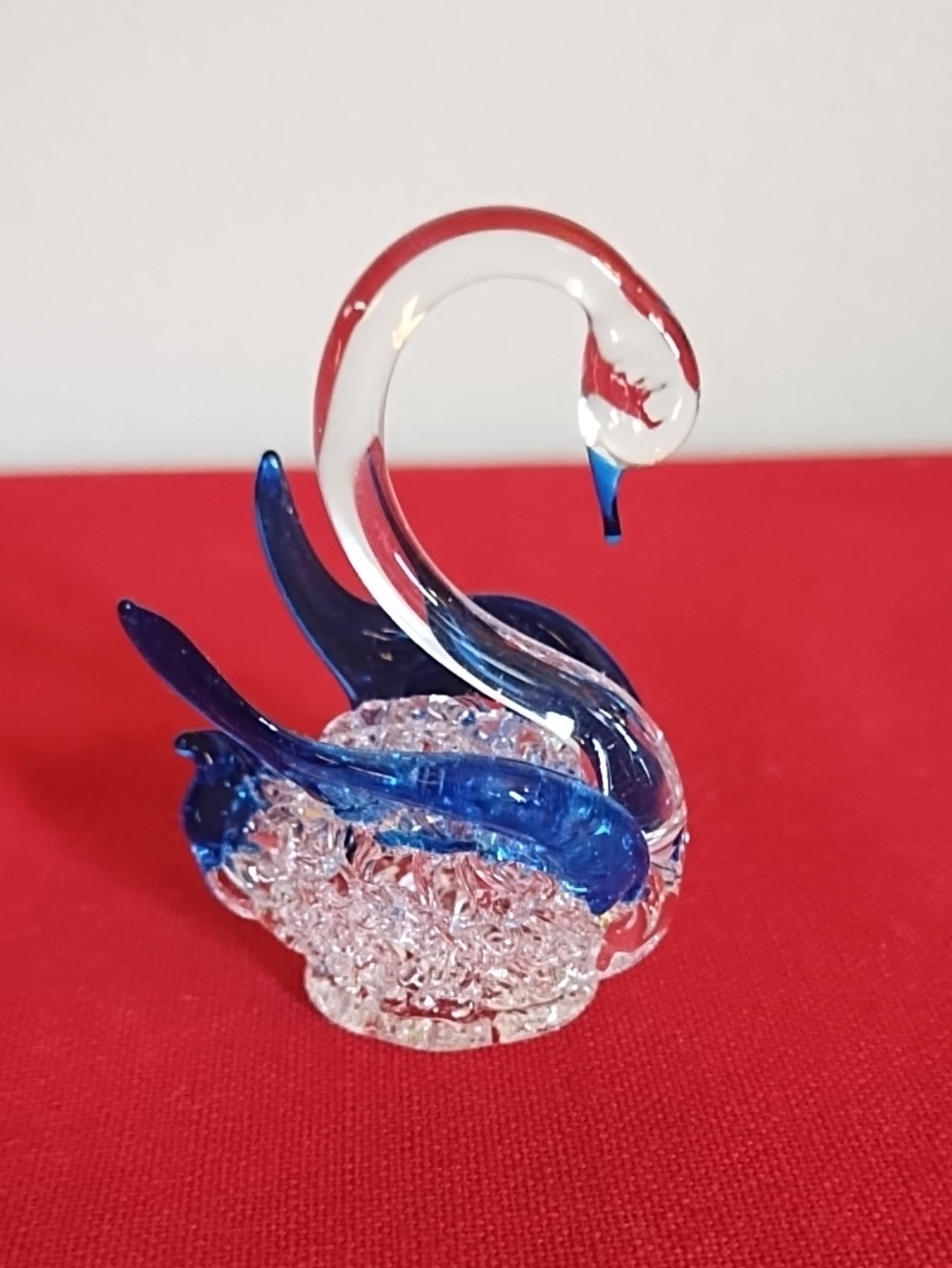 GLASS SWAN, SPUN CRYSTAL BODY, BLUE WINGS, TAIL, AND BEAK